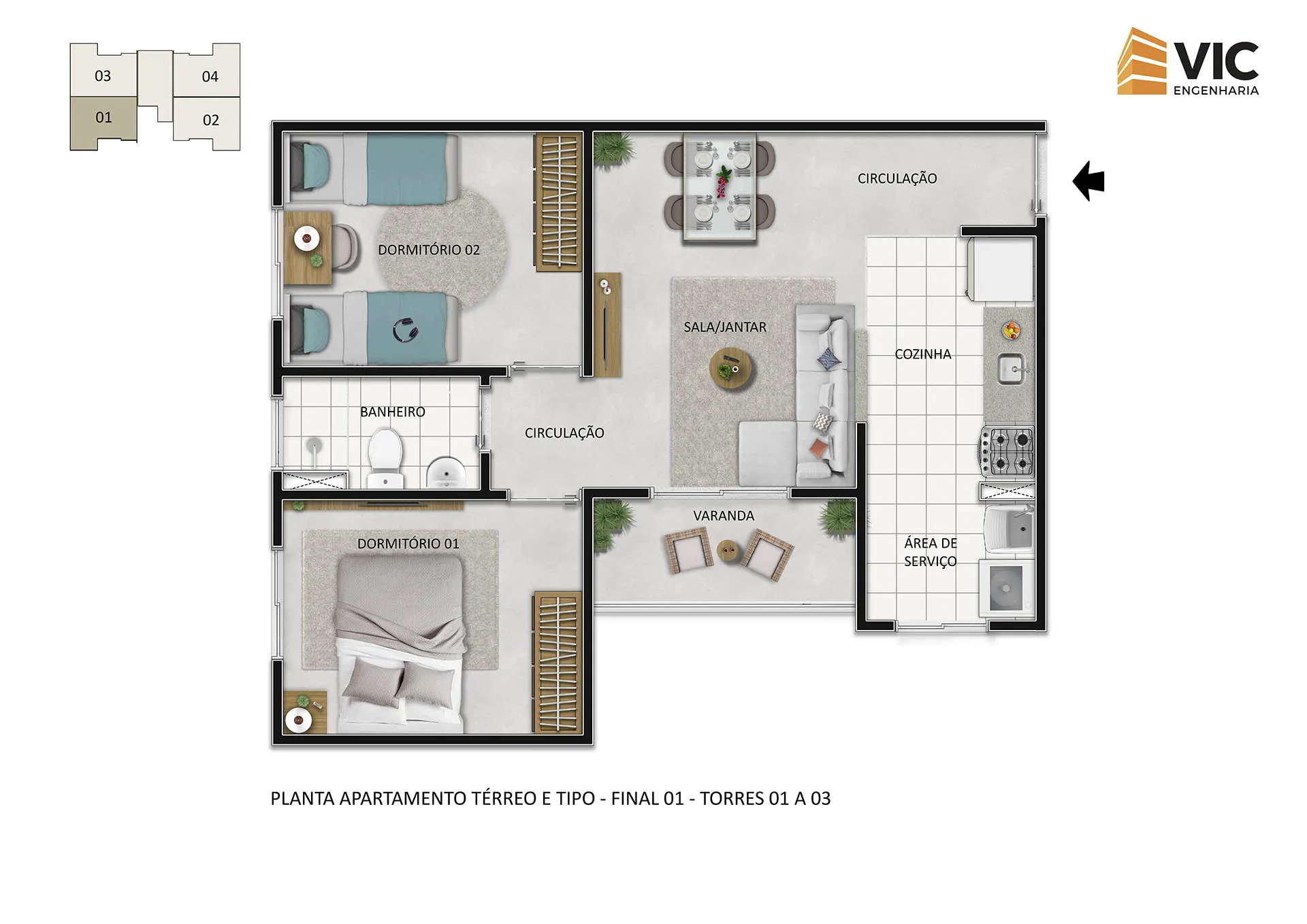 Planta 2 Quartos com Varanda Gourmet