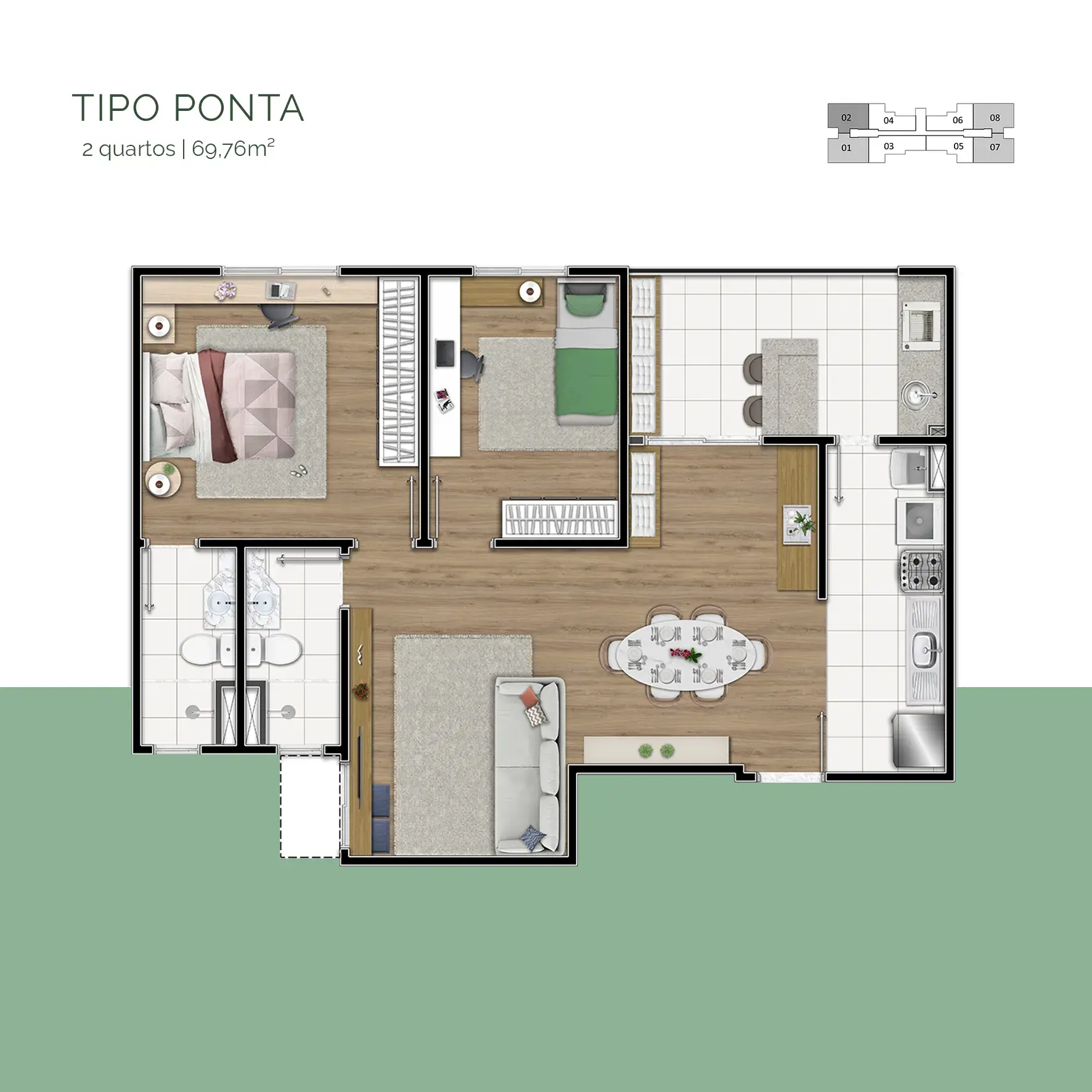 Planta 2 Quartos — Tipo Ponta