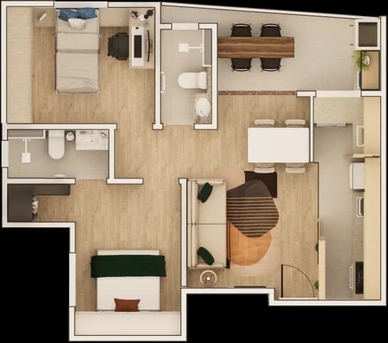 Planta 2 Quartos com Suíte e Closet