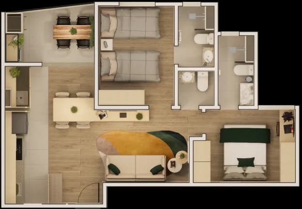 Planta 2 Suítes com Lavabo