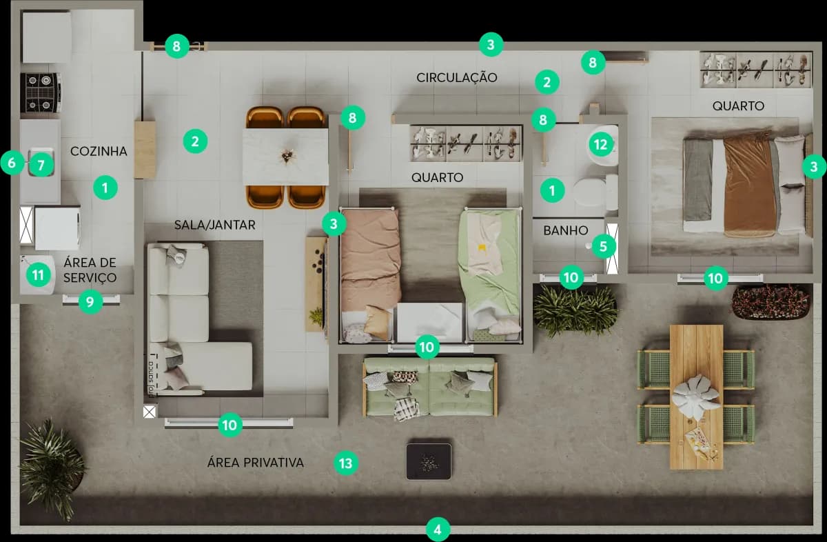 Planta 2 Quartos com Área Privativa — Final 05