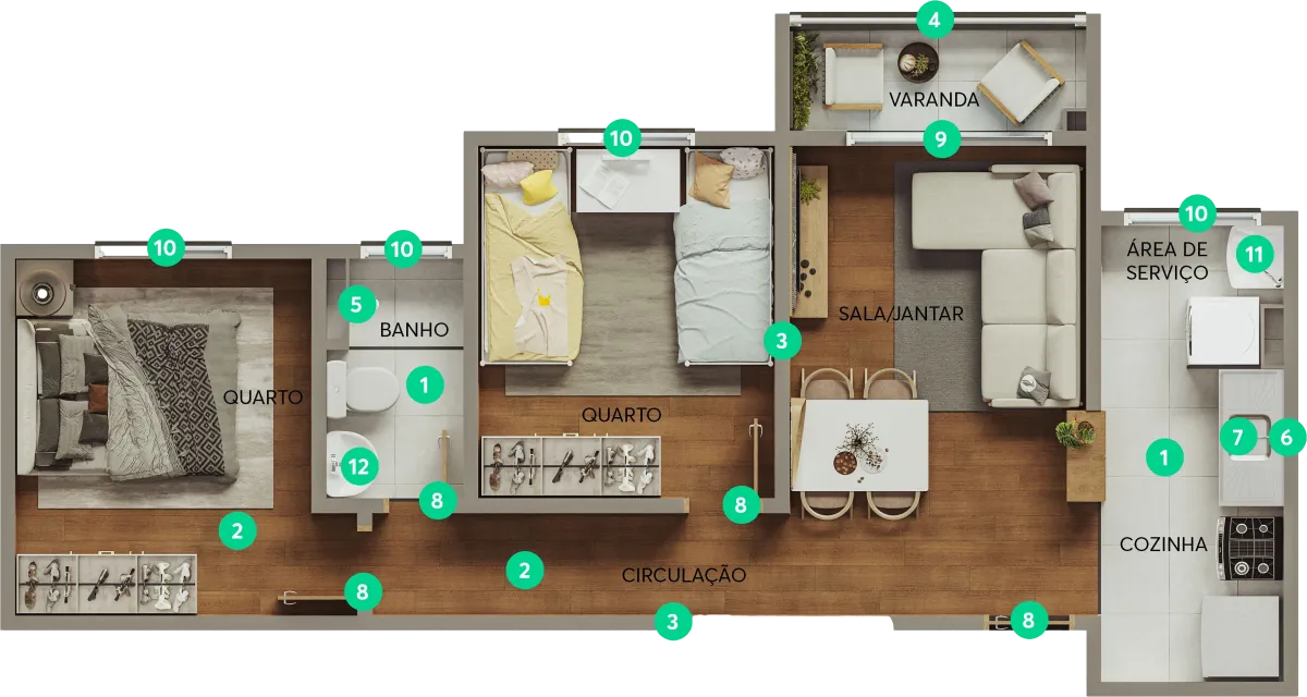 Planta 2 Quartos com Varanda — Final 04