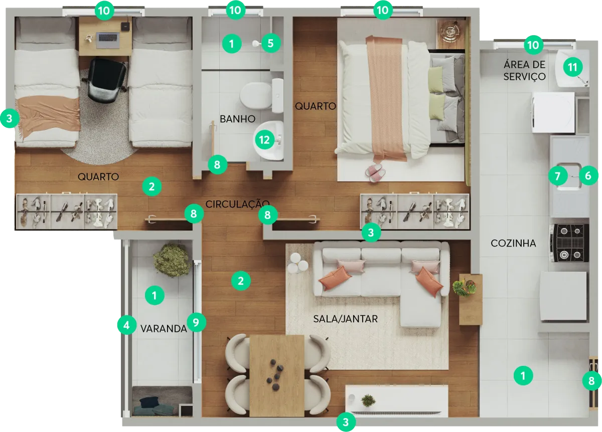 Planta 2 Quartos com Varanda — Final 08